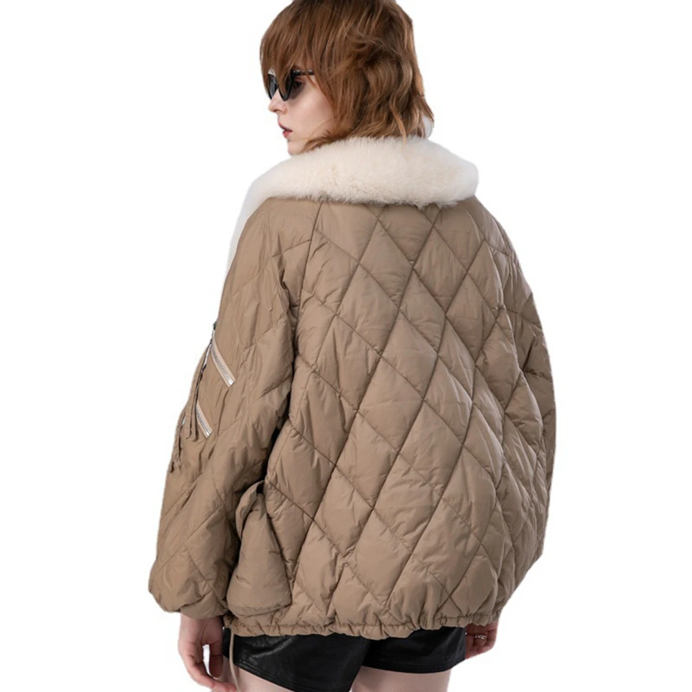 European Winter Women Parkas Down Coat Fox Fur Collar Lady Warm Outwear Overcoat LF2322YN