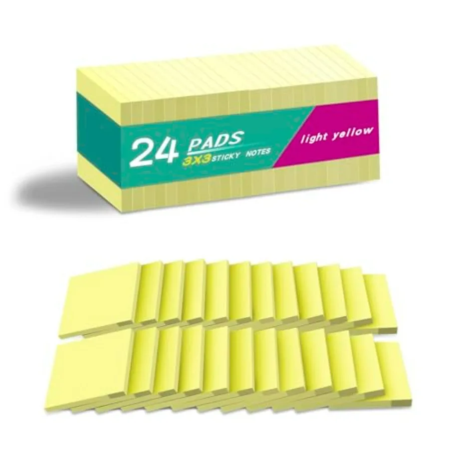 

24 Pads Sticky Notes 3x3 in Yellow, Strong Adhesive, Clean Removal, Recyclable, Self-Stick Pads, Easy to Post for Home, Office,