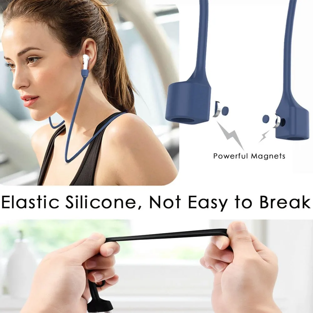Magnetic Silicone Anti-Lost Strap Compatible with AirPods, Sports Earphone Anti-Drop Lanyard Wireless Headphone Connector Cable, Blue, 1 Pack