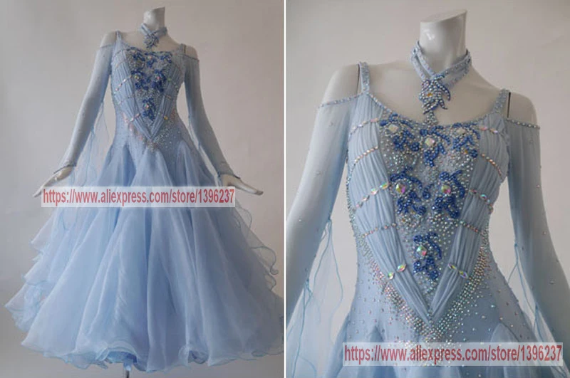 Ballroom Dance Dresses Women Sexy Sky Bule BacklessTango Flamenco Waltz Modren Ballroom Competition Dance Costumes