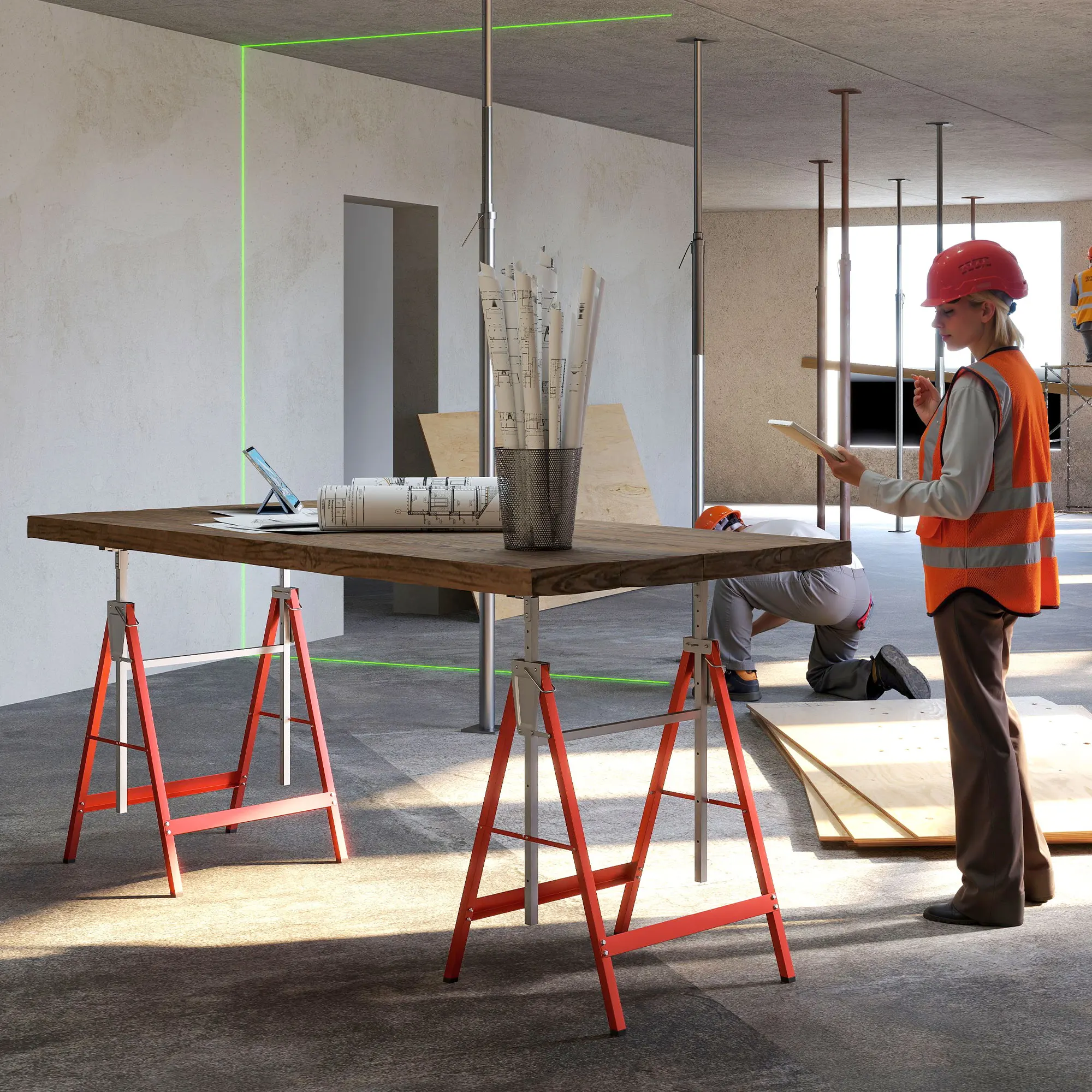 HOMCOM Set mit 2 klappbaren Metallständern mit verstellbarer Höhe, Sägeständer aus Stahl, 68x58x80-130 cm, Rot – Detail 4