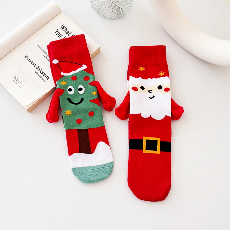 2pairs of autumn and winter Christmas stockings, Santa Claus gift, snowman, reindeer, mid tube socks