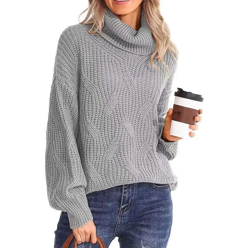 

Autumn Winter Knitted Sweater Thi Yarn Long Sve High Collar Color Pullover Knitted Sweater Faionable Commute Sle