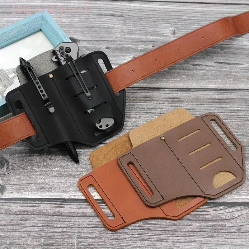 Picture 5: 1Pcs Portable Tool Organizer Leather Holster Tactical EDC Tool Holder Leather Waist Pack Knife Sheath Flashlight Keychain Holder