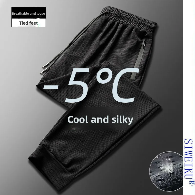 

Ice Silk Pants Men's Summer Ultra-Thin Me Qui-Dry Sports Casual Long Pants plus Size Elastic Waist Air Conditioning Pants