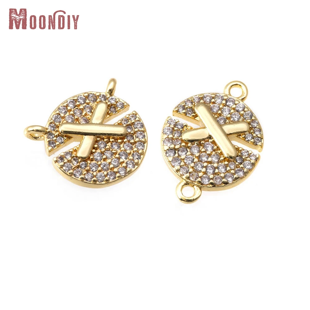 

2PCS 18K Gold Color Brass and Zircon 2 Holes Round Connect Charms Pendants High Quality Diy Necklace Earrings Making Accessories