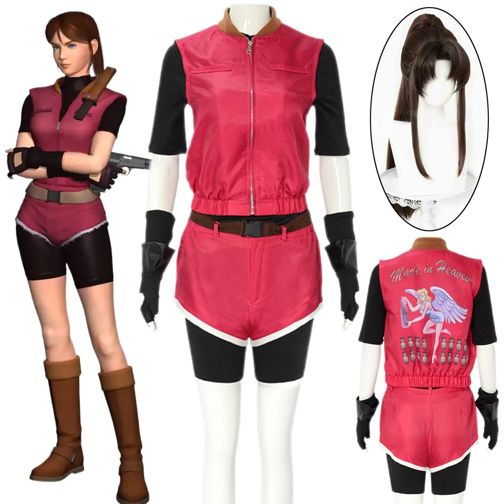 

Game Resident 2 Re2 Claire Cosplay Redfield Costume Red Uniforms Movie Evil Women Wig Full Set Halloween Carnival Party Cos Suit