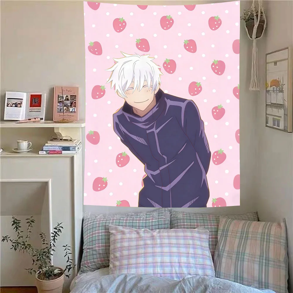 Jujutsu Kaisen Original Gojo Satoru Strawberry Printed Tapestry Anime Fan Room Wall Aesthetic Decor Background Cloth