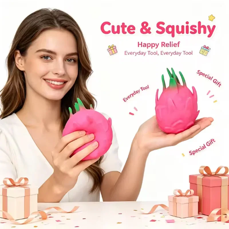 1/3Pcs Dragon Fruit Crunchy Moldable Stress Ball Squeeze Toy Squishy Fidget Toy Round Blocks Filled Decompression Sensory  Gifts - view 2