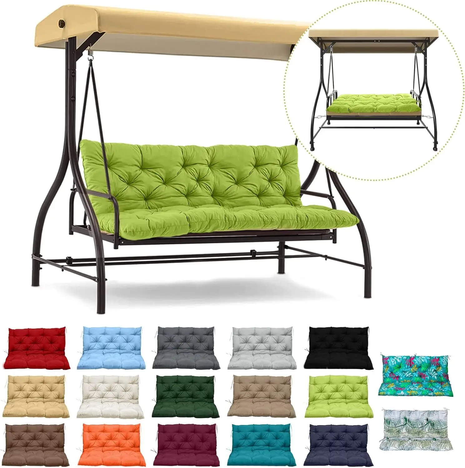 

Swing Replacement Cushions With Backrest, 2 Or 3 Seater Waterproof Non-Slip Overstuffed Swing Pad, Indoor/Outdoor Bench Cushion