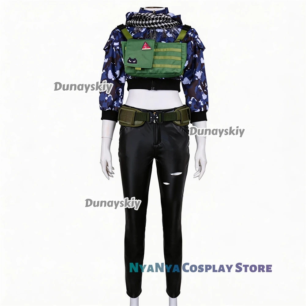 Delta Ops Mai Xiaowen Cosplay Costume Camo Crop Top Leather Pants Full Set with Tactical Bags Halloween Game Outfit for Women