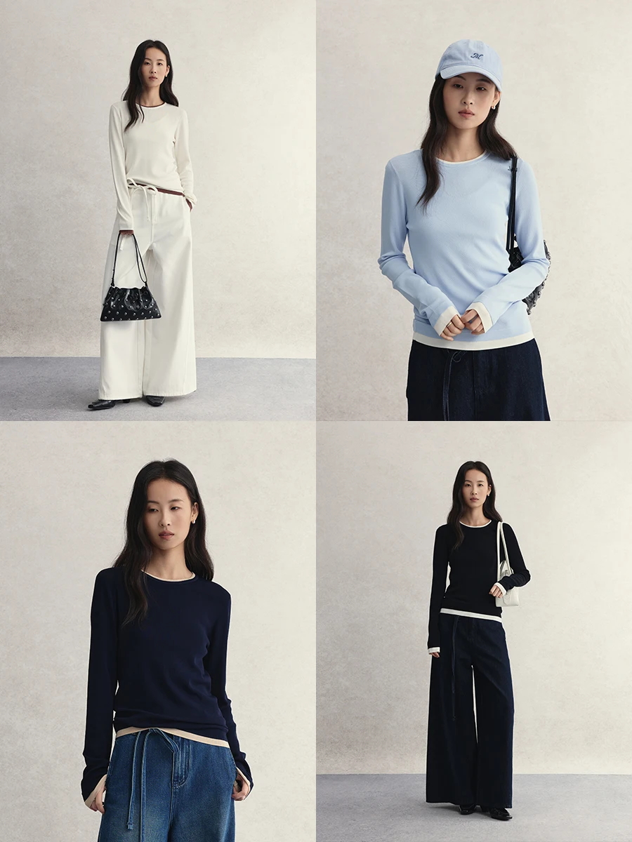 

Удобная женская трикотажная футболка CAREMIND с длинным рукавом и круглым вырезом, в стиле колор-блок, базовый слой, простой базовый топ