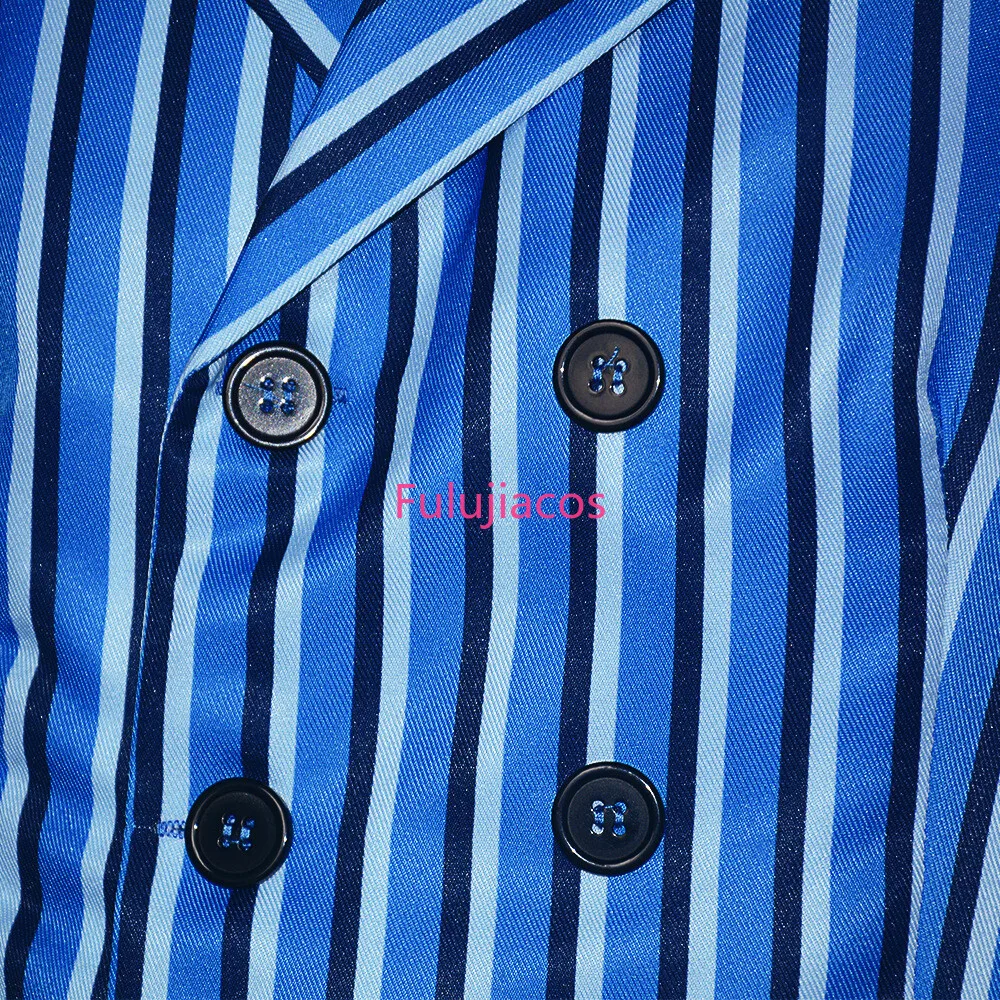 Fulujiacos The Doctor Cosplay Blue Striped Top Pant Suit Costume