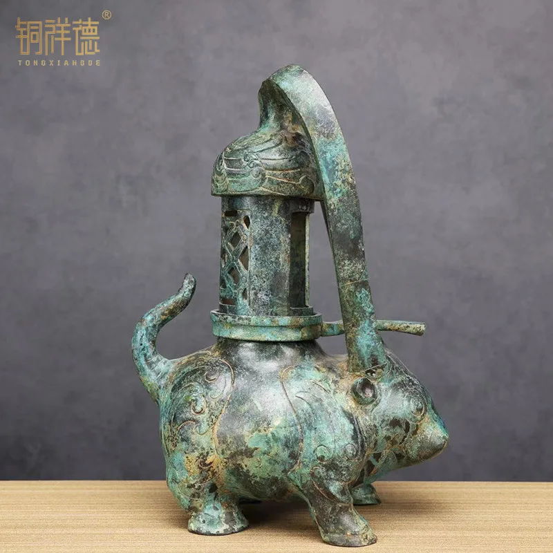 Han Dynasty Lamps Cattle Lamp Han Wedding Film and Television Prop Fabrication Bronze Ware Ancient Ornaments Bronze GD Copy