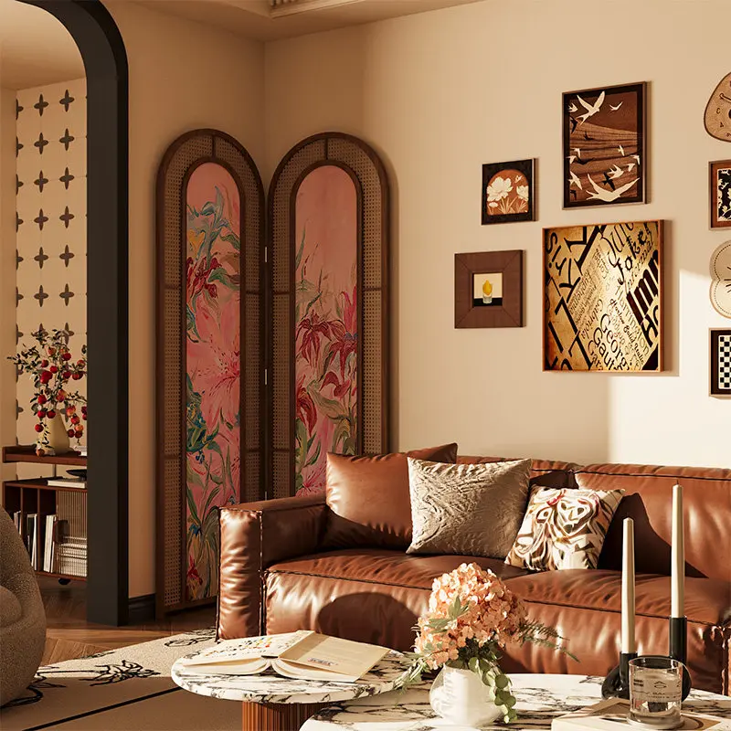 rattan screen partition living room entrance decoration bedroom sofa solid wood folding screen oil