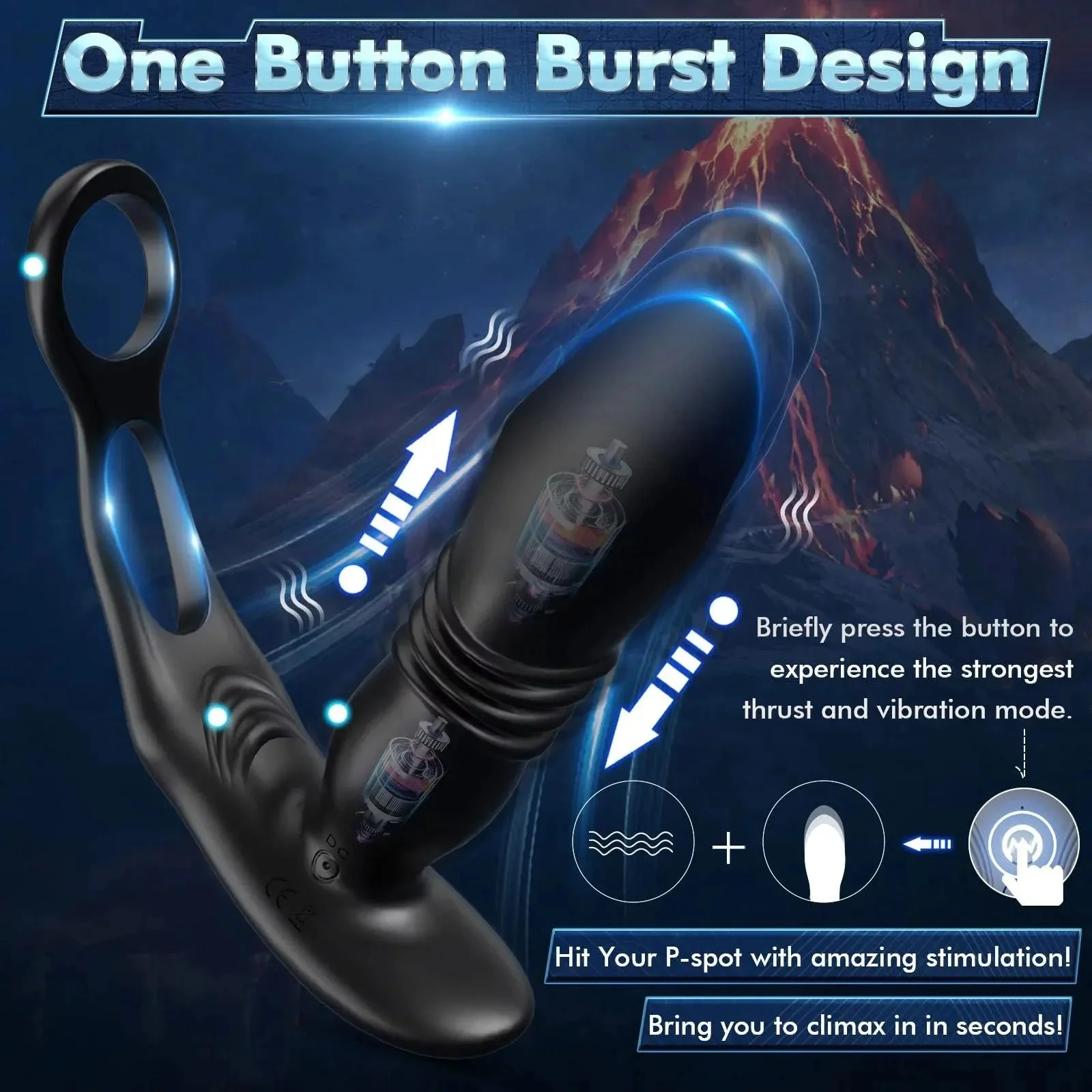 Thrusting Butt Plug for Men with Penis Cock Ring Anal Vibrator Butt Plug with Penis Ring Prostate Stimulator Delay Ejaculation