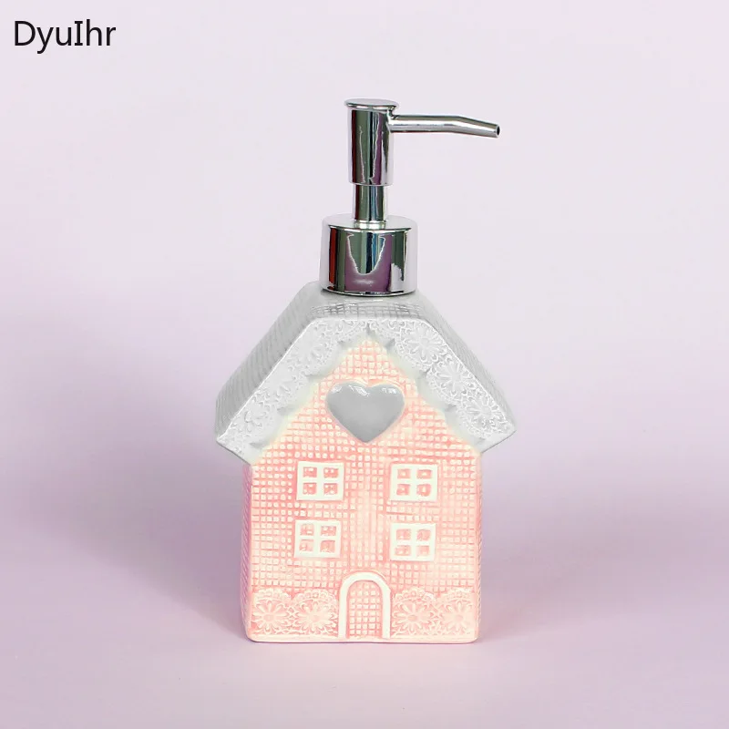 

1pc Split bottle Creative pink ceramic hand sanitizer bottle Bathroom and toiletries Bathroom accessories 300ml Lotion bottle