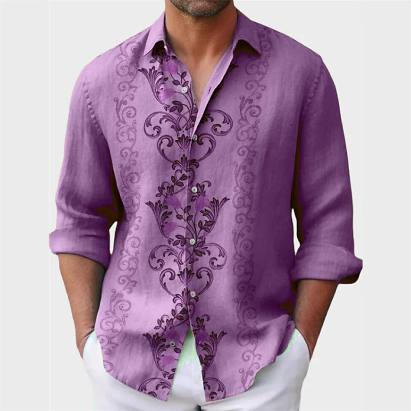 Camisa estampada para hombre, camisa de manga larga con botón de solapa, modelo de explosión, 6 colores, primavera y verano