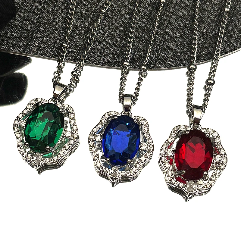 Великолепное зеленое, красное, синее стеклянное ожерелье с подвеской для женщин и девочек, простой элегантный дизайн, женский кристалл, свадебные модные ювелирные изделия, подарок