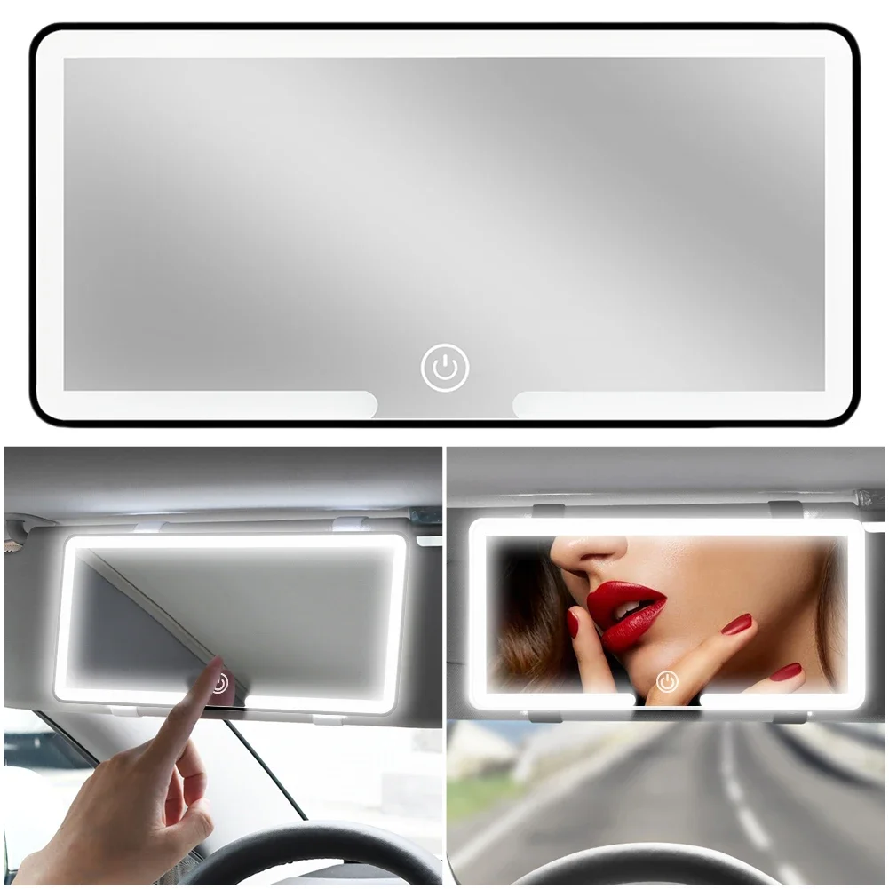 Car Sun Visor Makeup Mirror LED Touch Screen Auto Interior Makeup Mirror Rechargeable Car Interior Female Cosmetic Makeup Mirror