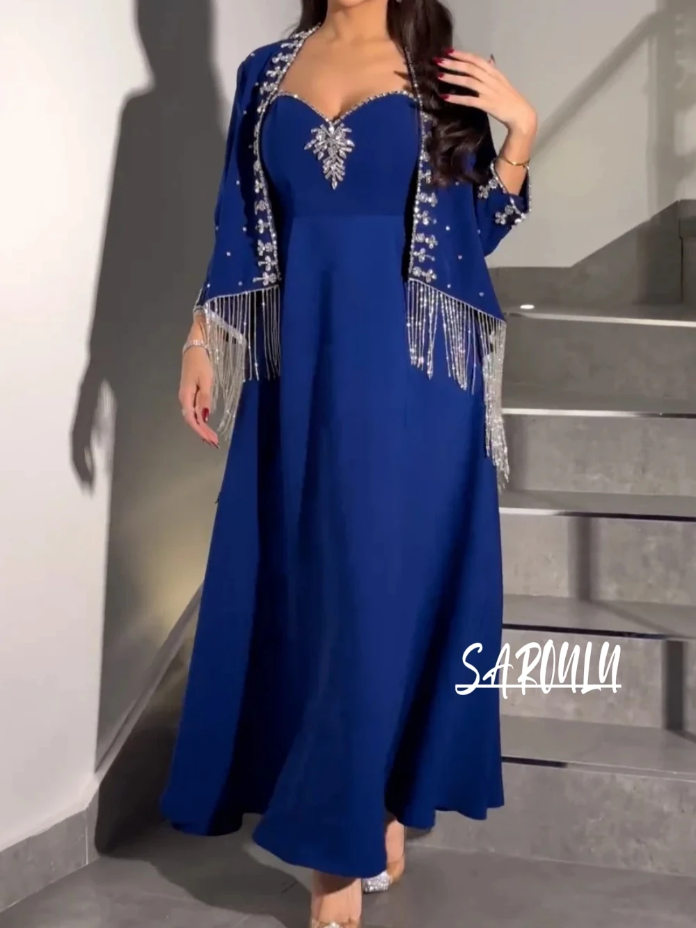 Elegant Caftan Beaded Tassel Evening Dress Customized Women Kaftan A Line 2-pieces Wedding Party Delicate Celebrity Prom Gown