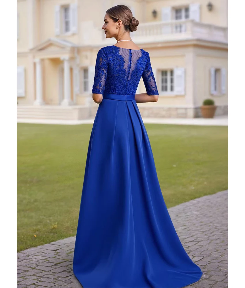 تخصيص رشيقة الساتان ألف خط يزين كريستال الزنانير مساء اللباس جودة عالية نصف الأكمام الطابق طول فساتين لحضور الحفلات الموسيقية