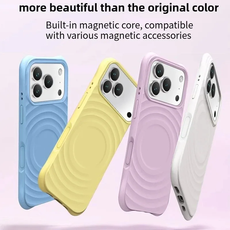 Coque de haute qualité en silicone liquide anti-rayures à motif ondulé pour iPhone 17 16 15 14 13 Air Pro Max compatible MagSafe