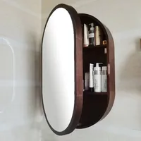 Oval Bathroom Mirror Cabinet Storage With Light Wall Mounted Bathroom Decor Apply Shower Makeup Banheiro Decorative Gold Led