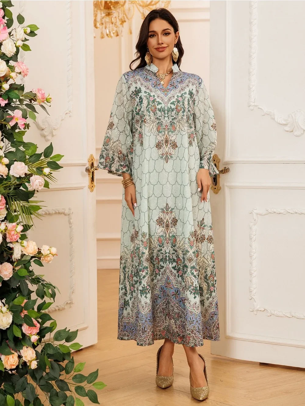 

Мусульманское праздничное платье для женщин, Джалабия, Абая, Рамадан, длинные платья, Абая, женское кимоно с вышивкой, халат, кафтан, Vestidos 2026