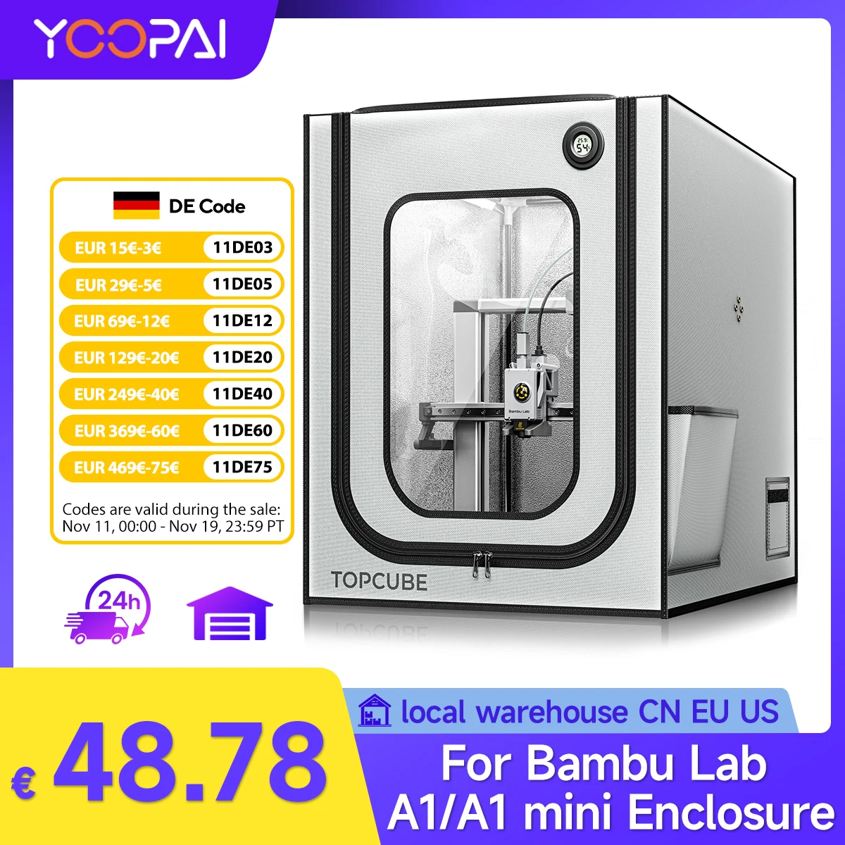 TopCube Gabinete Para Impressora 3D Bambu Lab A1, Tamanho Grande Com Luz Led, À Prova De Fogo, Poeira, D'Água E Redução Ruído, Temperatura Constante, 550 X 600 670 Mm