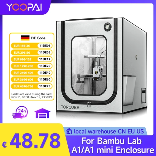 YOOPAI-carcasa de impresora 3D cubierta de casa con luz LED temperatura constante ignífuga grande para laboratorio de Bambu A1/A1 mini
