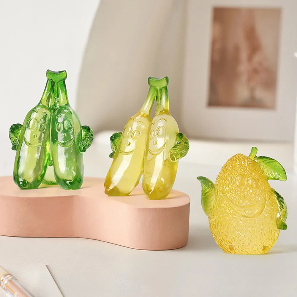 

Creative Fruit Modeling Resin Ornaments Living Room Bedroom Desktop Simulation Glass Banana Transparent Pear Crafts Decorative