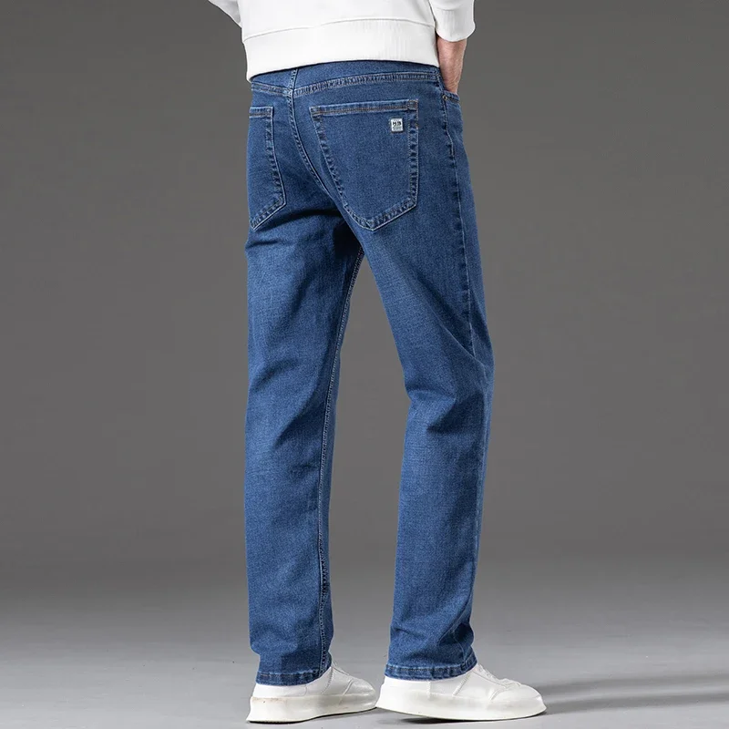 Весенне-осенние новые классические прямые мужские джинсы средней весы для делового отдыха, хлопковые эластичные брюки со средней и высокой талией