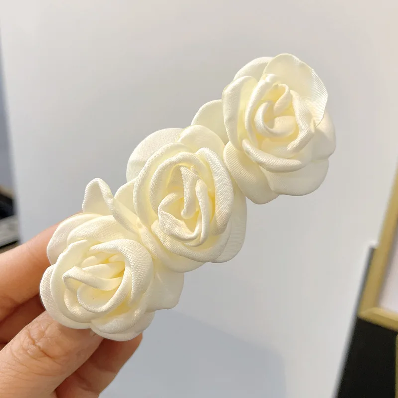 1-2 قطعة من مشبك شعر ديكور زهرة الورد الأورجانزا مشبك فرنسي أنيق للنساء مشبك ربيعي