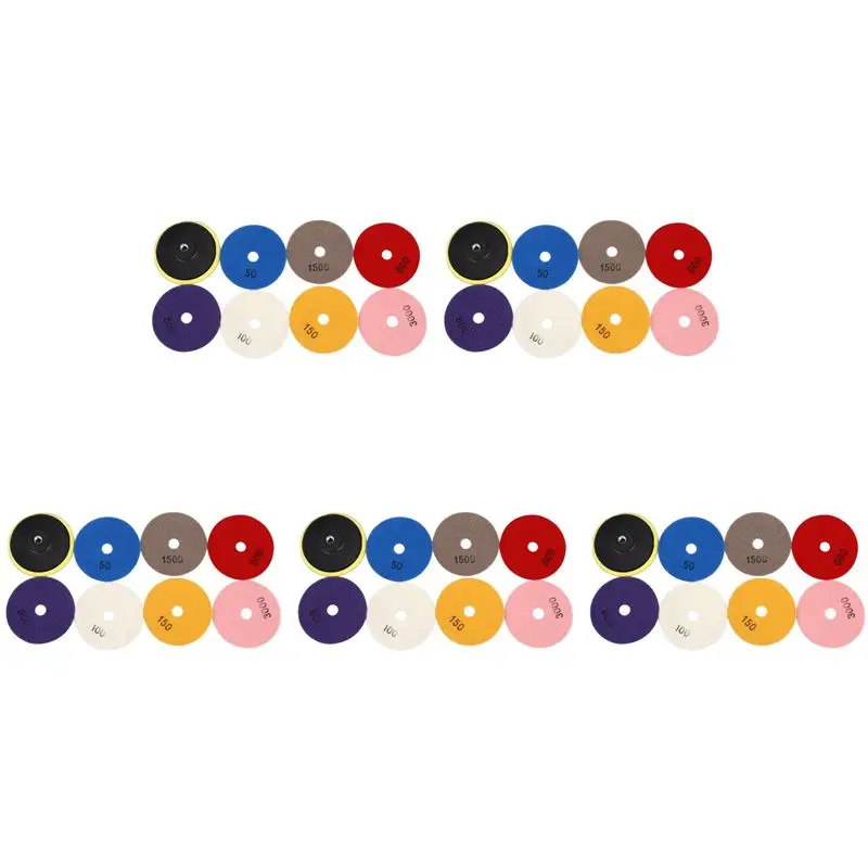 

40 шт. алмазных полировальных подушечек диаметром 4 дюйма для влажной/сухой полировки гранита, камня, бетона, мрамора - AT36