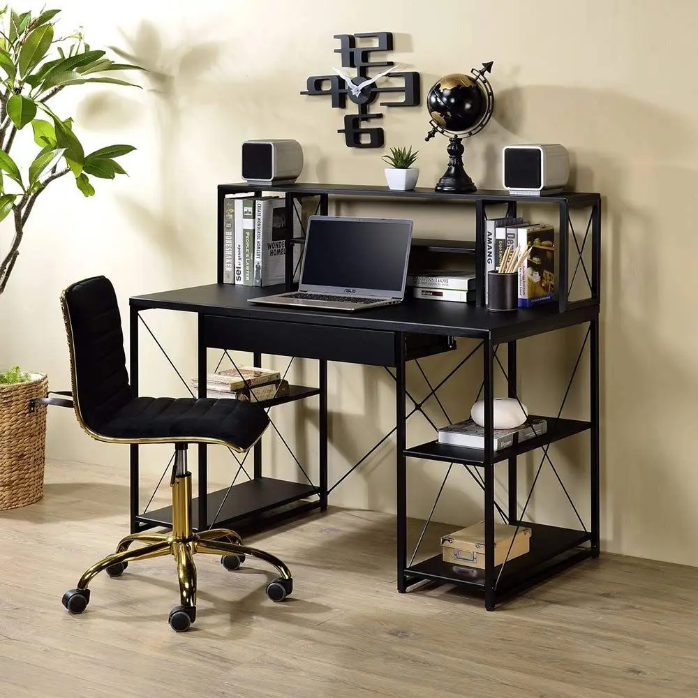

Computer Desk with Drawer and Hutch WoodampMetal Home Study Writing Table w Open Shelves Modern Simple PC Laptop Desk Office Wo