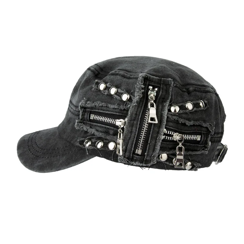 Denim Baseball Cap American Retro Street Rivet Zipper Hat Spice Girl Washed Old Peak Hats Black White HIP Hop Sunhat