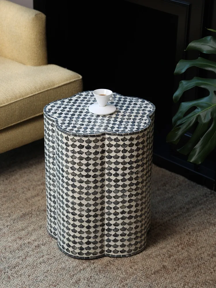Luxury Modern Shell Small Side Tables,Living Room Coffee Table,Movable Drum Stool Decoration, Sofa,Art Household Pier Furniture
