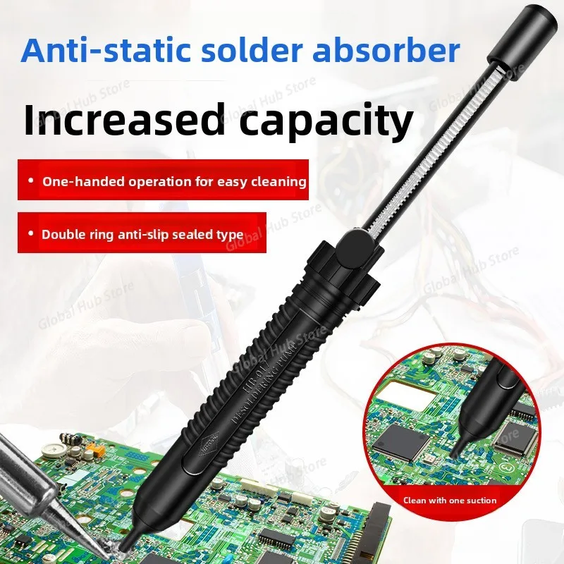 Anti-static Black Solder Suction Pump for Electronic Component Desoldering and Solder Joint Removal