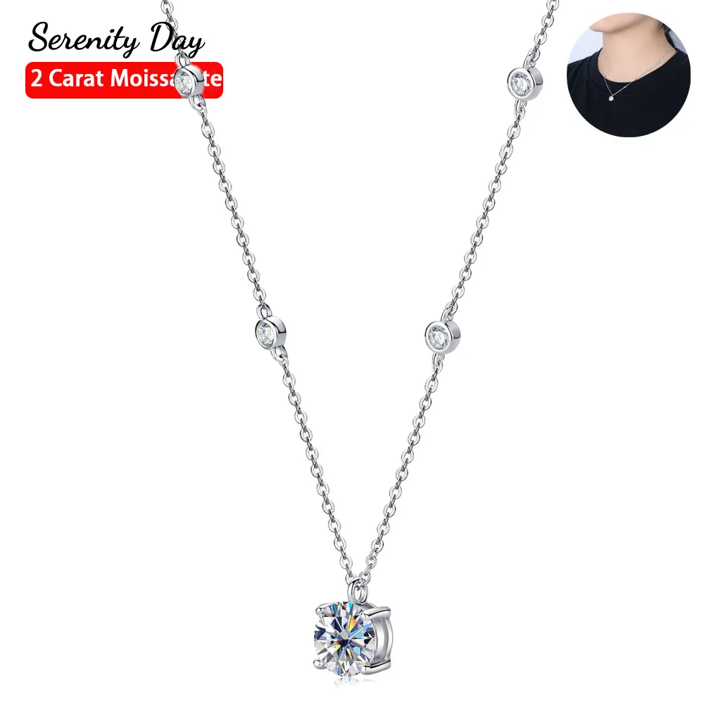 Serenity Day Real D Color 8mm 2 Carat Moissanite Pendant Necklace For Women Wedding Gift 100% S925 Sterling Silver Fine Jewelry