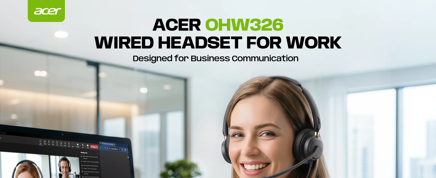 Acer USB-Computer-Headset mit Mikrofon für PC, Laptop, kabelgebundenes Headset für die Arbeit, 8 Fuß langes Kabel, Inline-Steuerung, kompatibel mit Teams, Zo – Detail 1