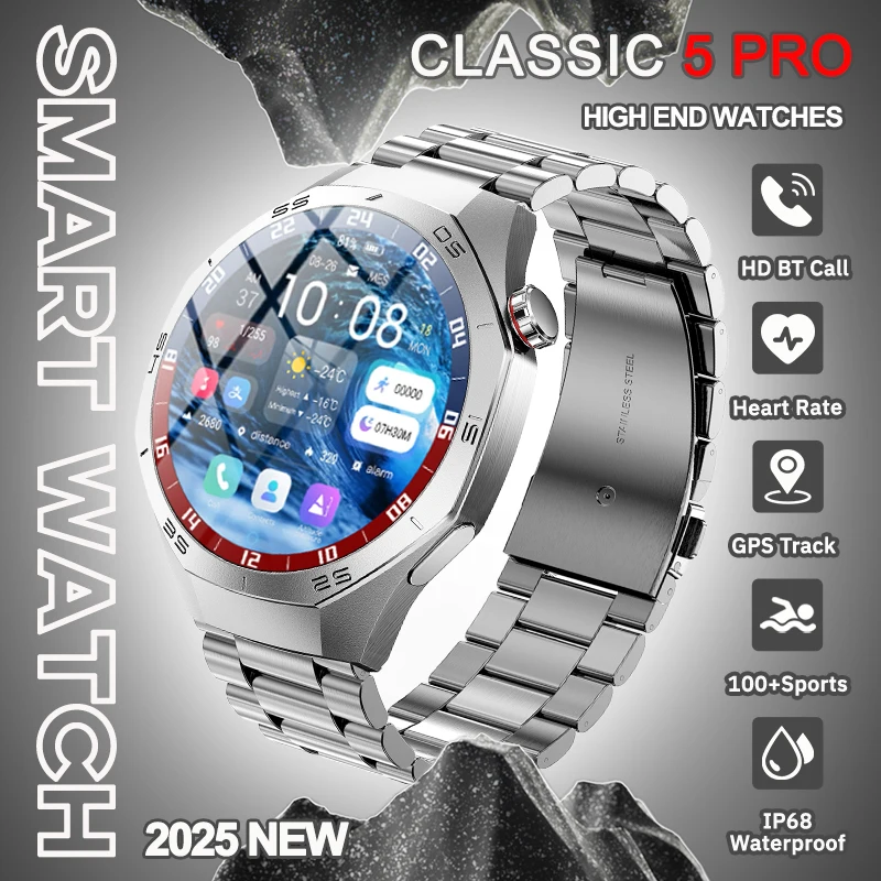 

2025 Fashion CLASSIC 5 PRO Smart Watch Men GPS Tracker Heart Rate HD Talk NFC IP68 Waterproof Sports Outdoor Fitness Smart Watch