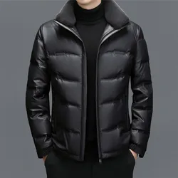 ZDT-8053 Winter Men's Sheepskin Down Coat With Plush And Thickened Short Wool Standing Collar Casual Genuine Leather Coat