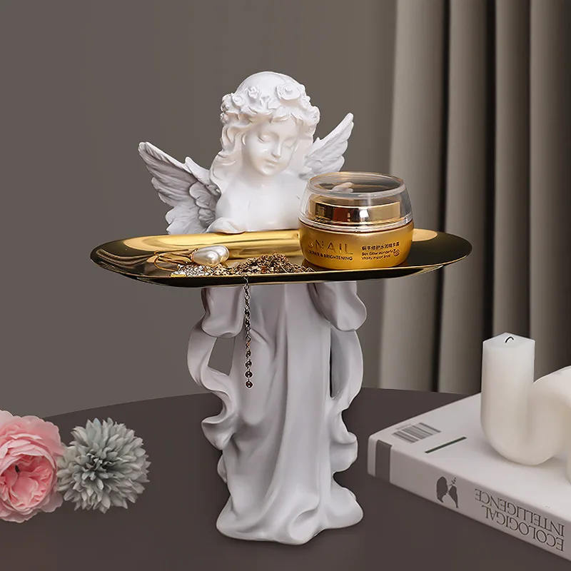 Praying Angel Goddess Ornament With Tray Sculpture Art Home Living Room Decorations Office Decoration Decoration