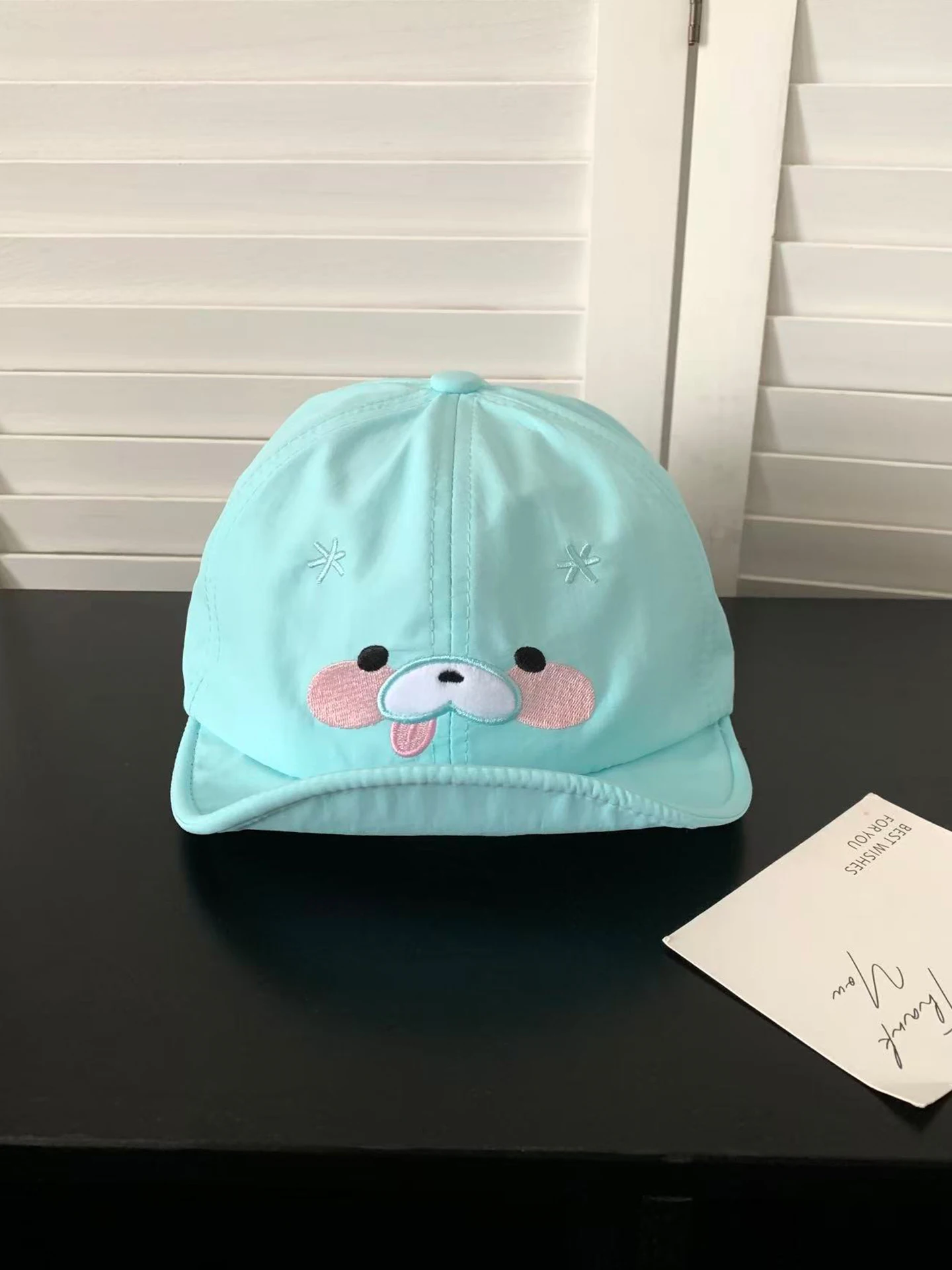 Mint Blue Zombie Rabbit Flip-Up Embroidered Baseball Cap Women's Summer Quick Dry Lightweight Breathable Sun Protection Hat