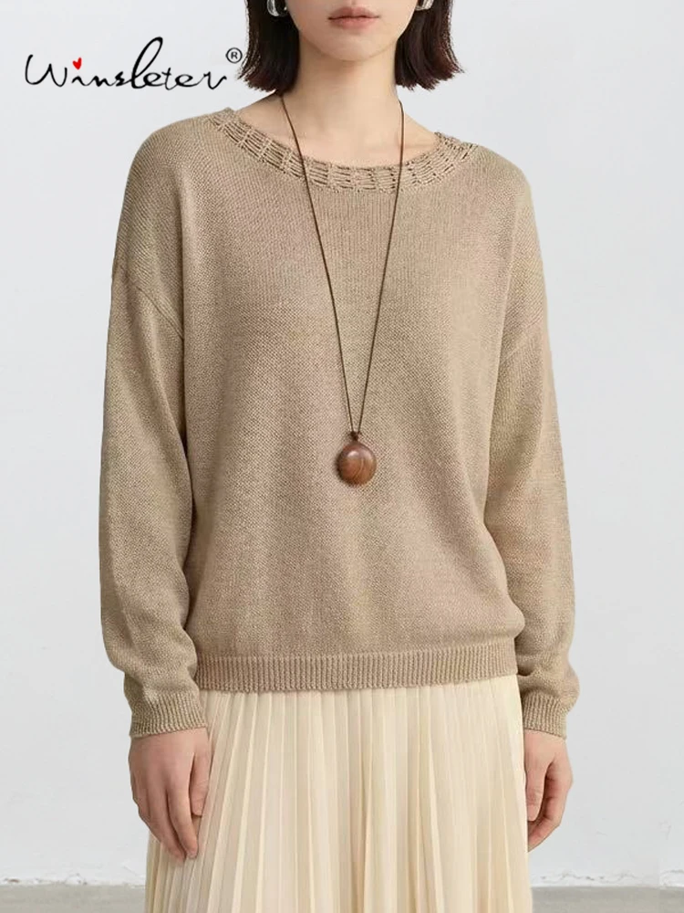 Winsleter-Silk Blended Elegant T-Shirt, O Neck Long Sleeve , Women French Commute Thin Knit Loose Top, 2026 Autumn New T67540CC