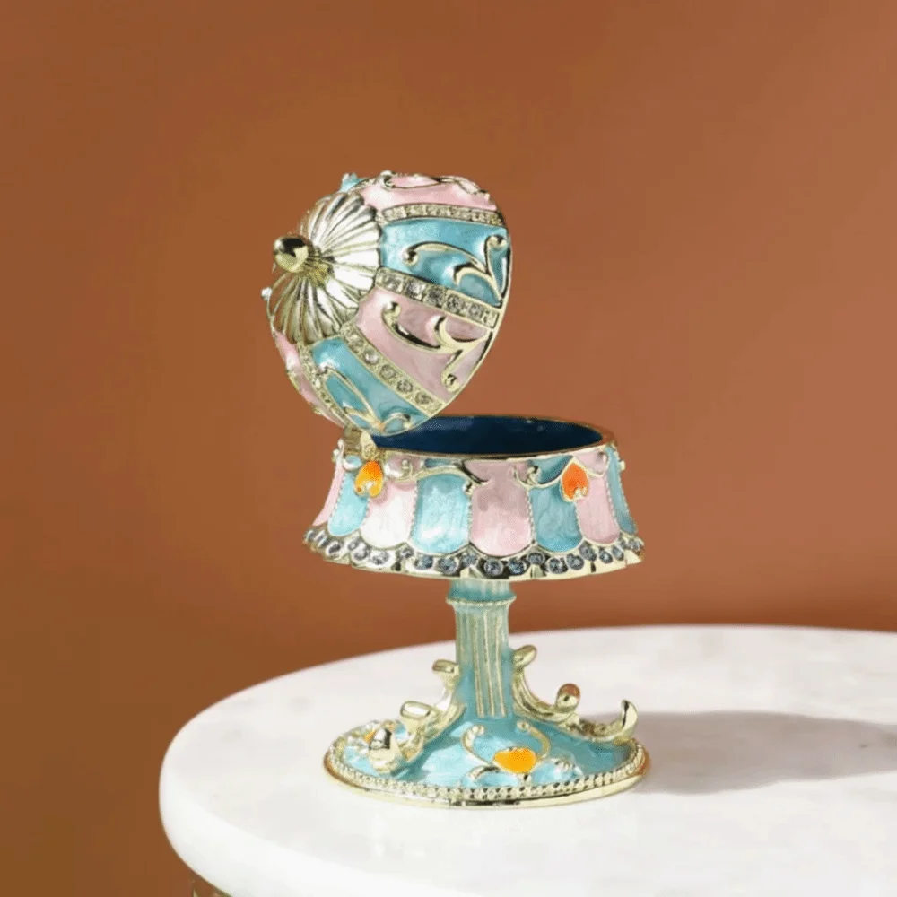 

Luxury Enamel Enamel Jewelry Box Metal Diamond Crystal Rhinestones Home Storage Ornament Hand-Painted Enamel Exquisite Design