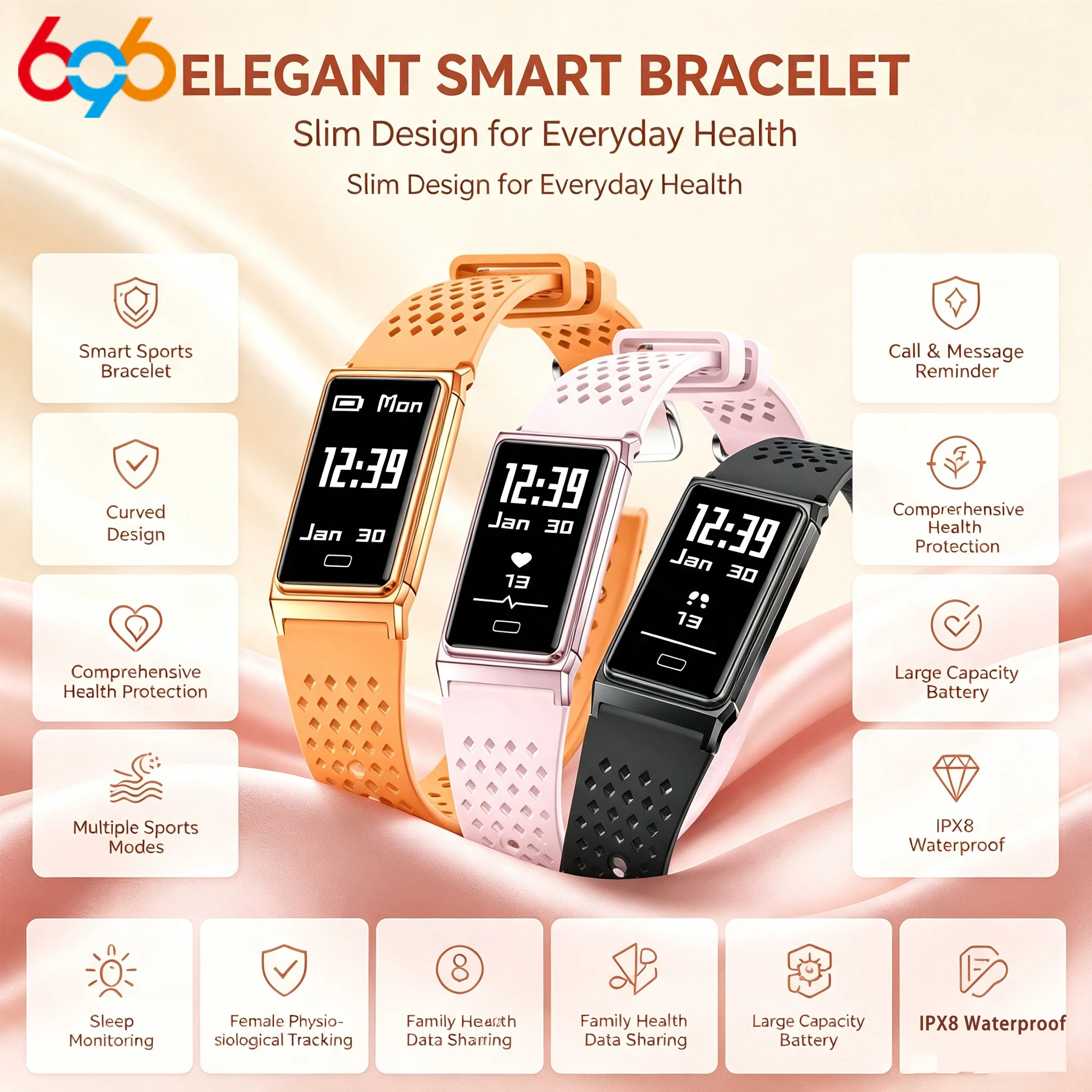 4.9mm Ultra-thin Body Health Protection Multiple Sport Mode Sleep Physiological Monitoring Family Health Data Sharing Waterproof
