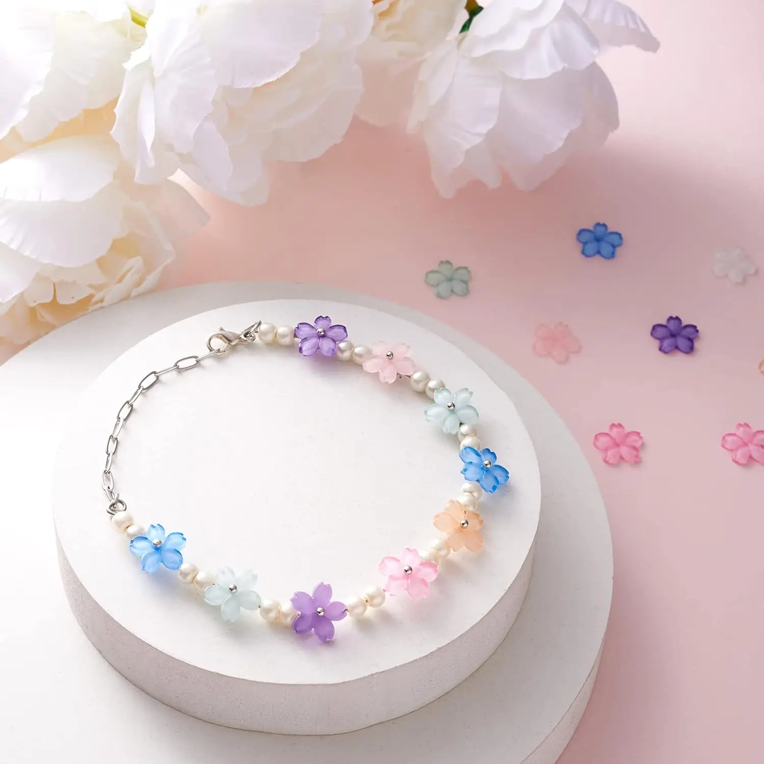 20pcs Resin Sakura Flower Bead 5 Petals Flower Hair Accessories Making DIY Handmade Bracelets Earrings Jewelry Making Supplies