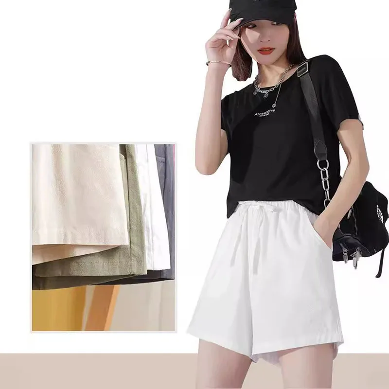 Summer Women's Casual Linen Shorts Solid High Waist Simple Basic Short Pants Woman Loose Comfortable Soft Plus Size Sport Shorts